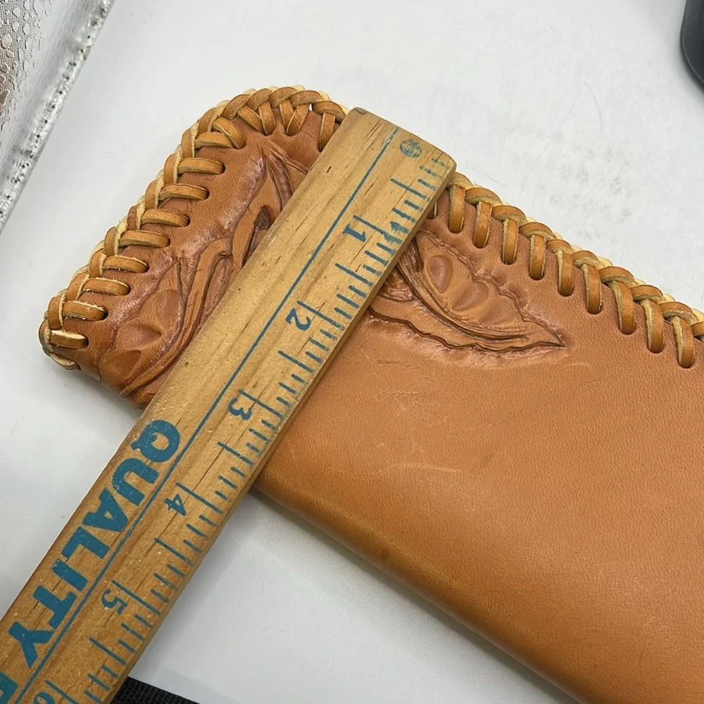 Tooled Leather Wallet Case Checkbook Receipt Coupons Business Cards Key Holder